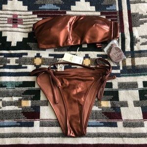 Metallic Bronze Bandeau Bikini Set